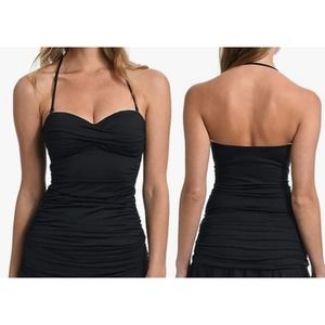 LA BLANCA Island‎ Goddess Twist Front Tankini Swimsuit TOP Black Women's 12 NWT